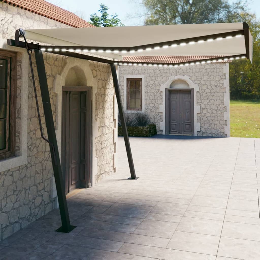 Tenda da Sole Retrattile Manuale con LED 4x3 m Crema cod mxl 43847