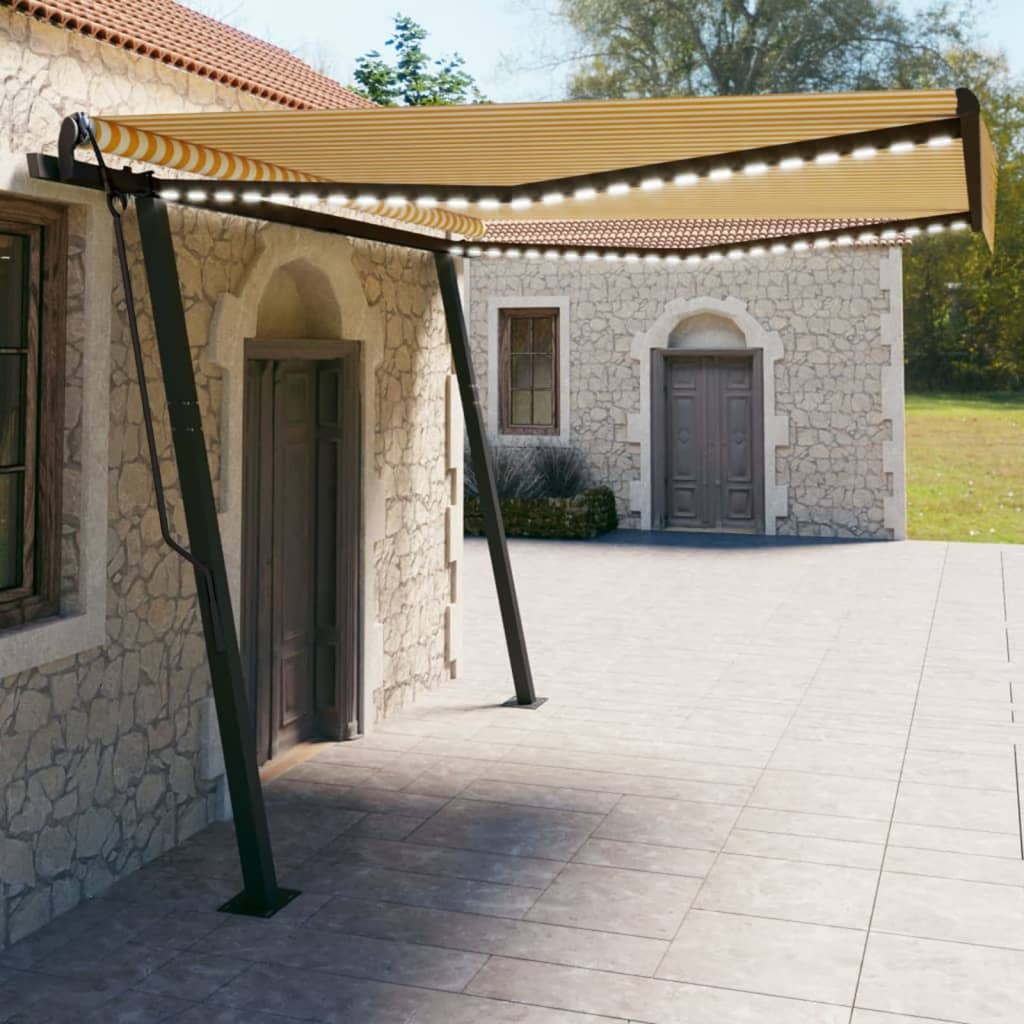 Tenda da Sole Retrattile Manuale con LED 4x3 m Gialla e Bianca cod mxl 43851