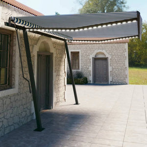 Tenda da Sole Retrattile Manuale con LED 4,5x3 m Blu e Bianca cod mxl 52853