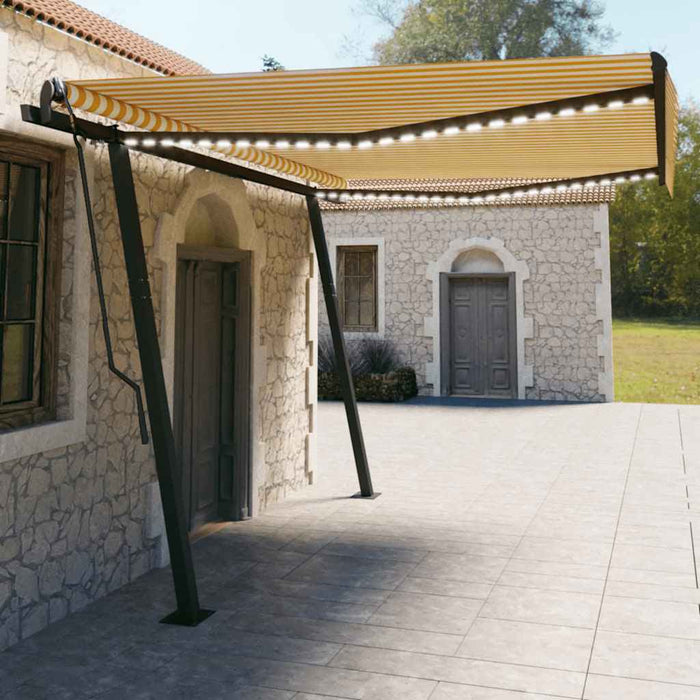 Tenda da Sole Retrattile Manuale con LED 4,5x3 m Gialla Bianca 3070163