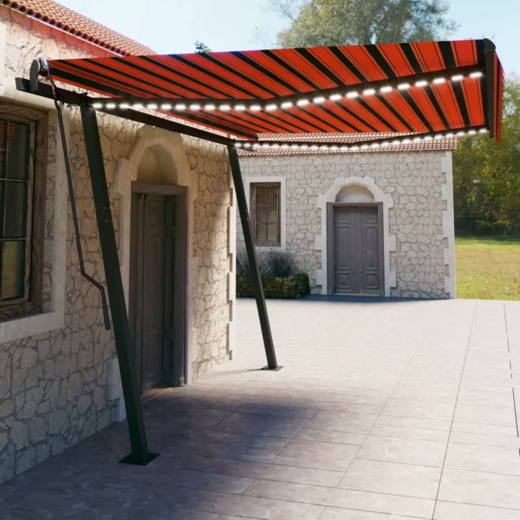 Tenda da Sole Retrattile Manuale LED 4,5x3 m Arancio Marrone cod mxl 52876