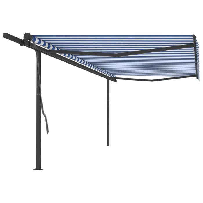 Tenda da Sole Retrattile Manuale con Pali 5x3 m Blu e Bianca cod mxl 61390