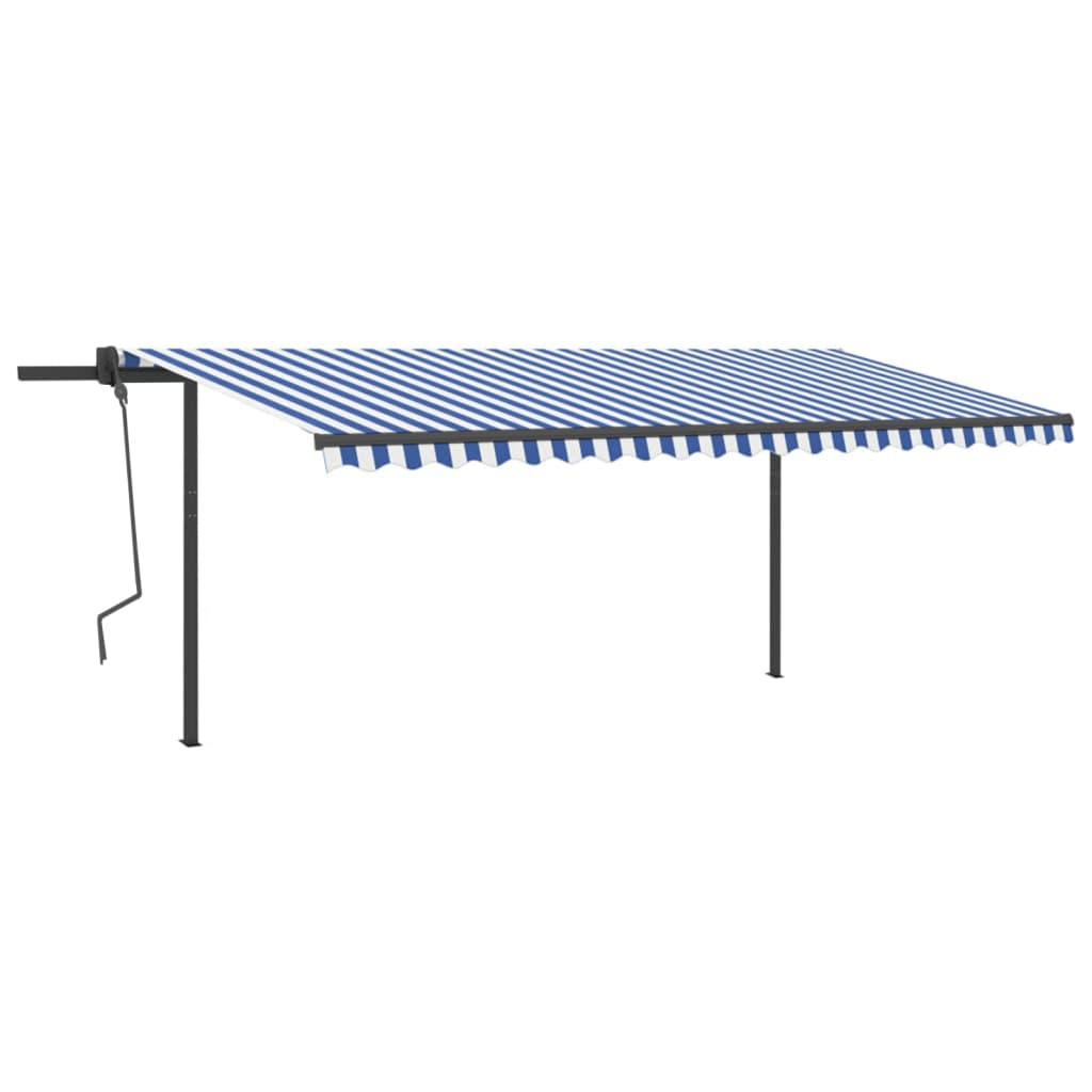 Tenda da Sole Retrattile Manuale con Pali 5x3 m Blu e Bianca cod mxl 61390