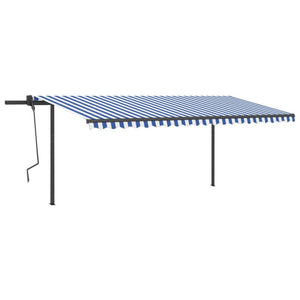 Tenda da Sole Retrattile Manuale con Pali 5x3 m Blu e Bianca cod mxl 61390