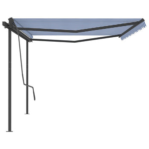 Tenda da Sole Retrattile Manuale con Pali 5x3 m Blu e Bianca cod mxl 61390