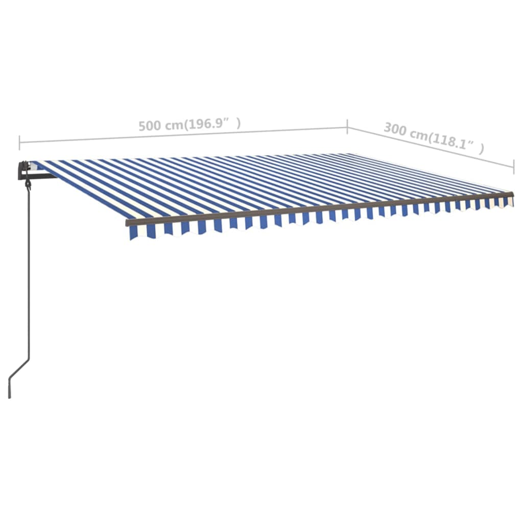 Tenda da Sole Retrattile Manuale con Pali 5x3 m Blu e Bianca cod mxl 61390