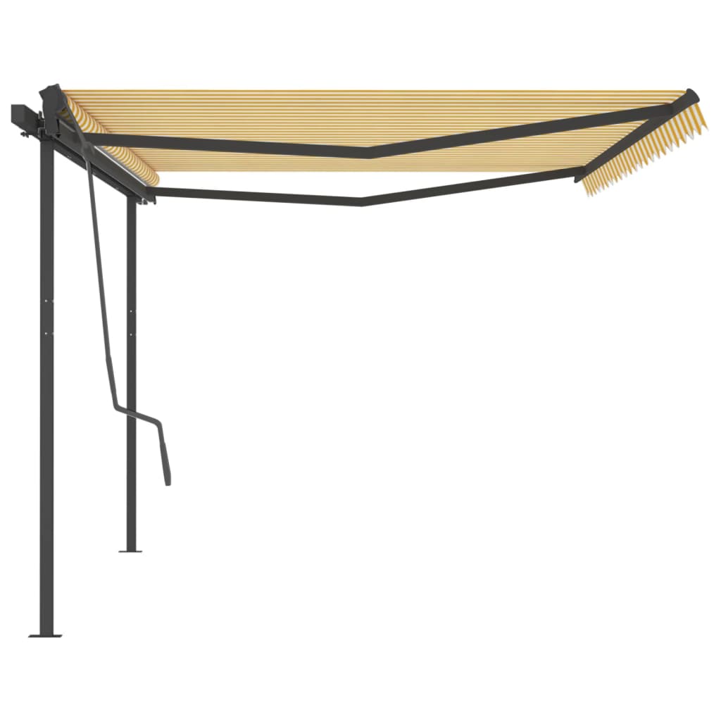 Tenda da Sole Retrattile Manuale con Pali 5x3 m Gialla Bianca 3070178