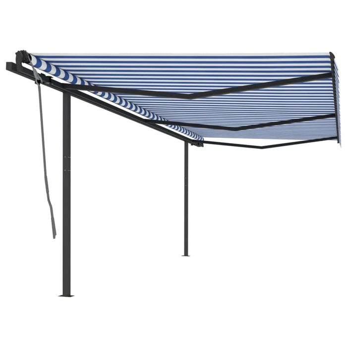 Tenda da Sole Retrattile Manuale con Pali 6x3 m Blu e Bianca  cod mxl 43824