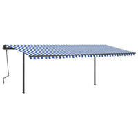 Tenda da Sole Retrattile Manuale con Pali 6x3 m Blu e Bianca  cod mxl 43824