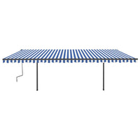 Tenda da Sole Retrattile Manuale con Pali 6x3 m Blu e Bianca  cod mxl 43824