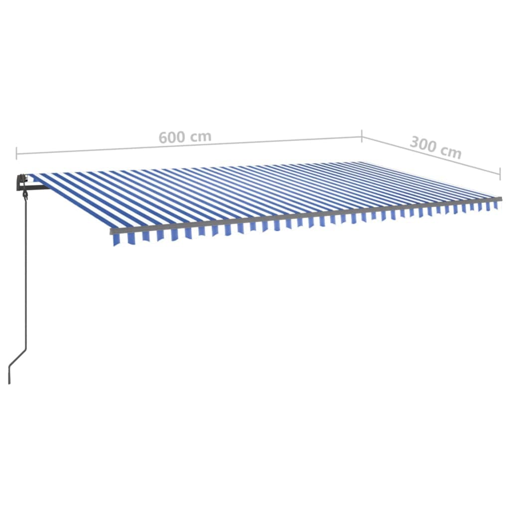 Tenda da Sole Retrattile Manuale con Pali 6x3 m Blu e Bianca  cod mxl 43824