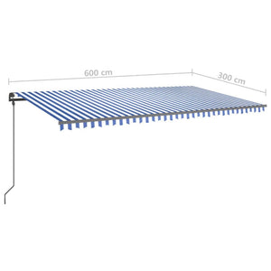 Tenda da Sole Retrattile Manuale con Pali 6x3 m Blu e Bianca  cod mxl 43824