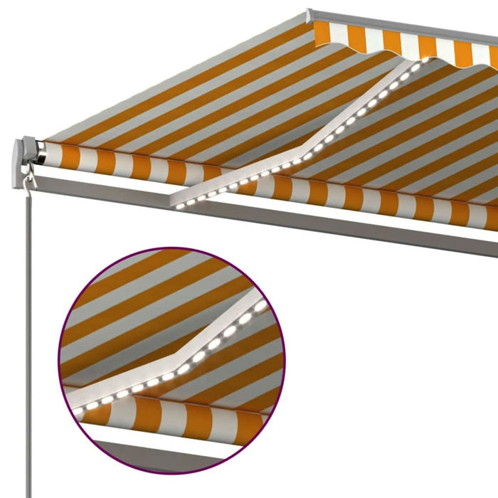 Tenda da Sole Retrattile Manuale con LED 6x3 m Gialla e Bianca