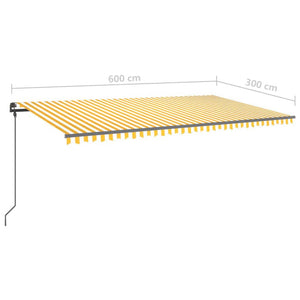 Tenda da Sole Retrattile Manuale con LED 6x3 m Gialla e Bianca