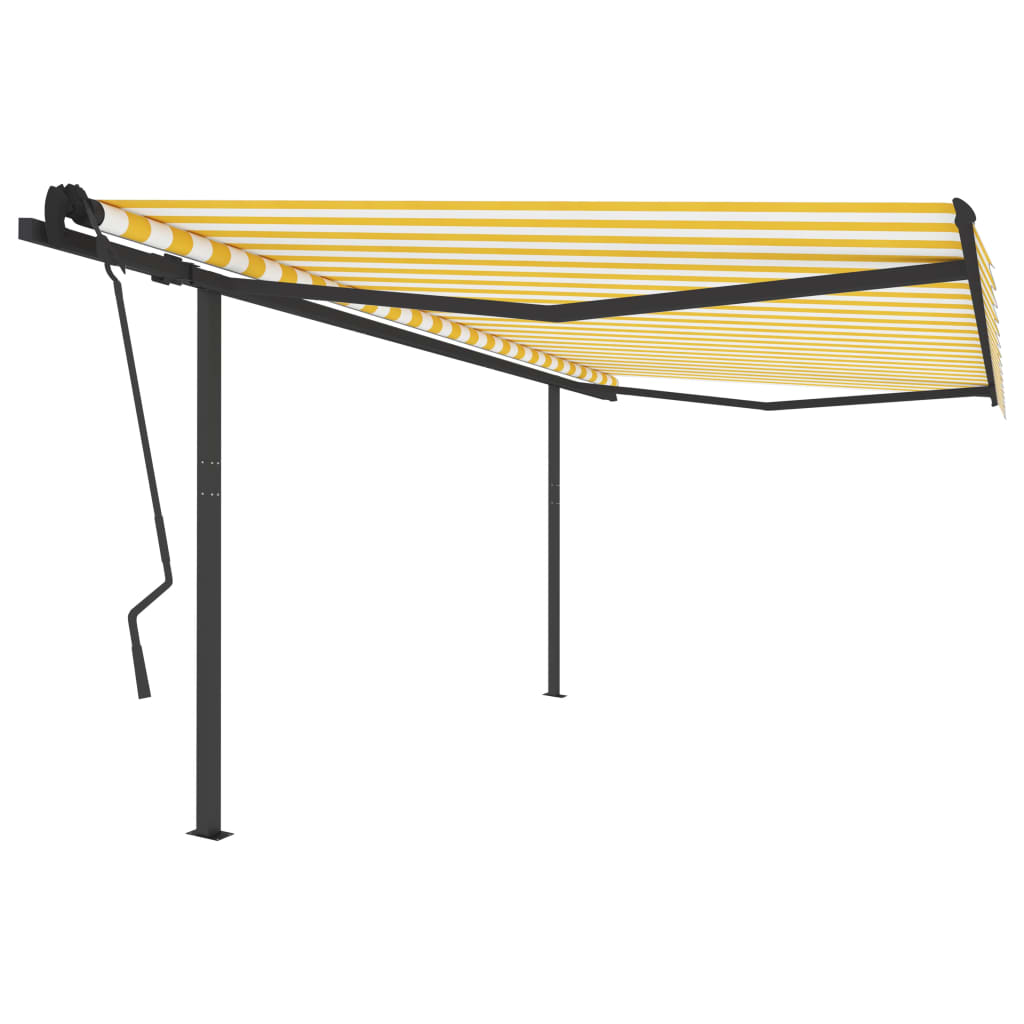 Tenda da Sole Retrattile Manuale e Pali 4,5x3,5 m Gialla Bianca cod mxl 43899