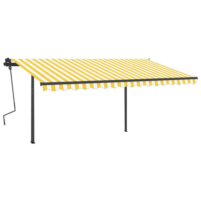 Tenda da Sole Retrattile Manuale e Pali 4,5x3,5 m Gialla Bianca cod mxl 43899