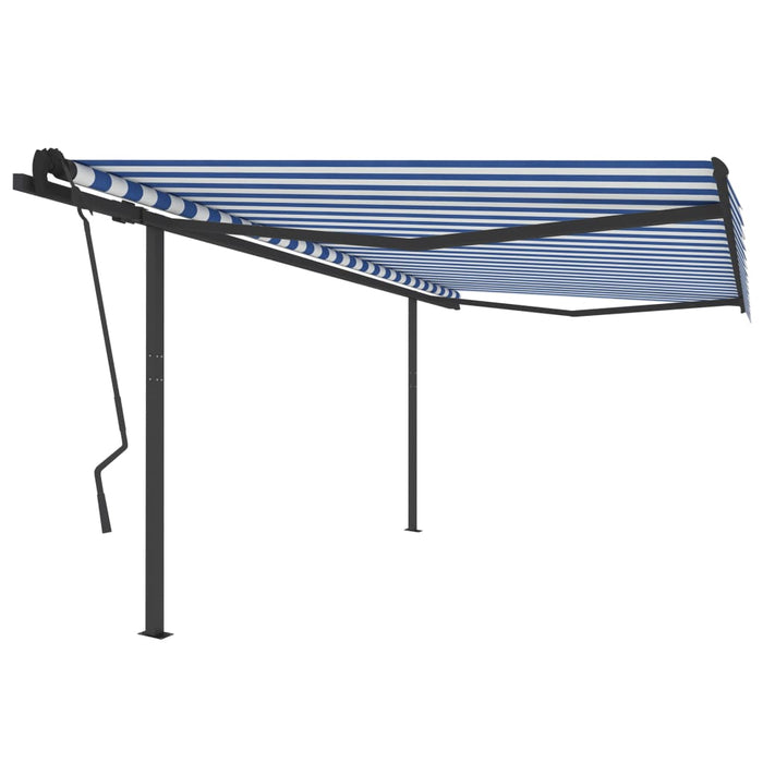 Tenda da Sole Retrattile Automatica e Pali 4,5x3,5 m Blu Bianca