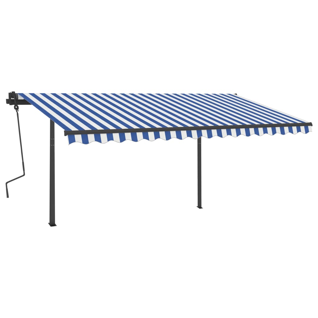 Tenda da Sole Retrattile Automatica e Pali 4,5x3,5 m Blu Bianca