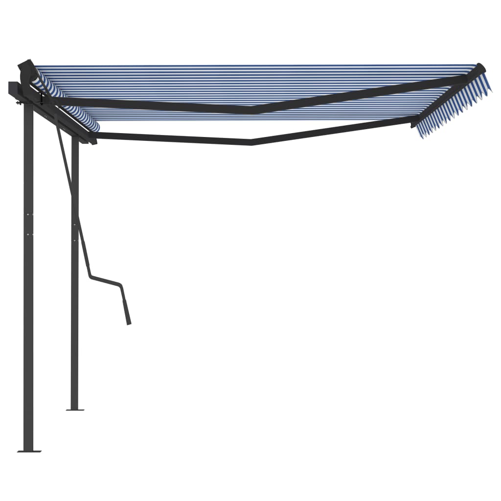 Tenda da Sole Retrattile Automatica e Pali 4,5x3,5 m Blu Bianca