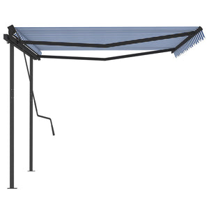 Tenda da Sole Retrattile Automatica e Pali 4,5x3,5 m Blu Bianca