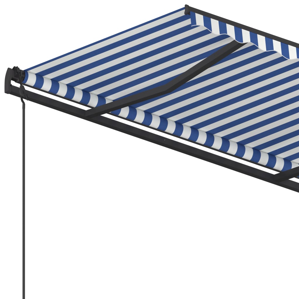 Tenda da Sole Retrattile Automatica e Pali 4,5x3,5 m Blu Bianca