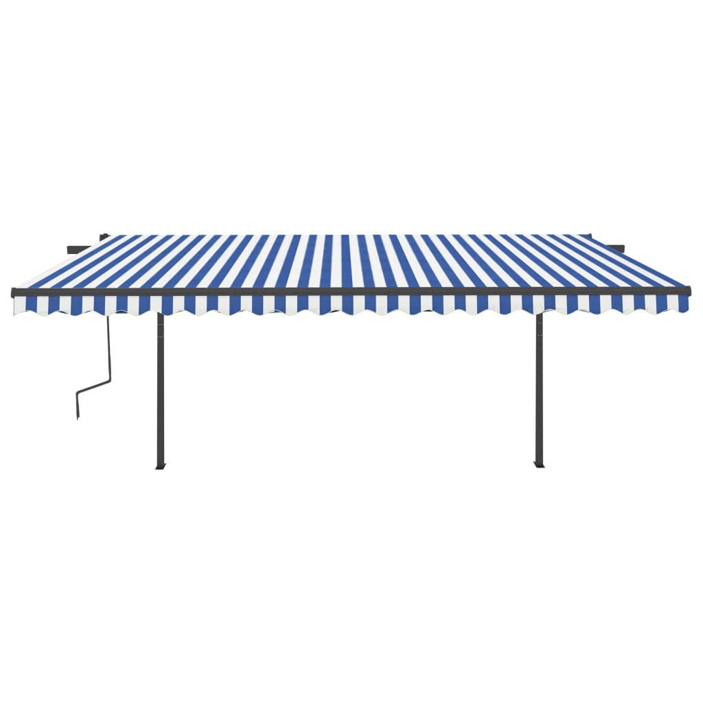 Tenda da Sole Retrattile Manuale con LED 5x3,5 m Blu e Bianca 3070261