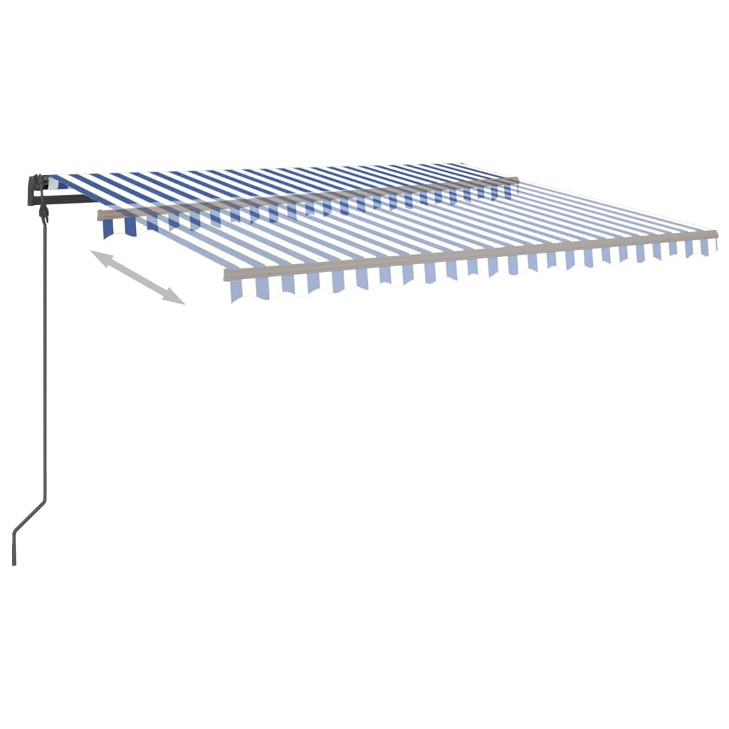 Tenda da Sole Retrattile Manuale con LED 5x3,5 m Blu e Bianca 3070261