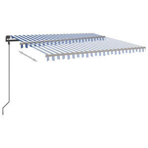 Tenda da Sole Retrattile Manuale con LED 5x3,5 m Blu e Bianca 3070261