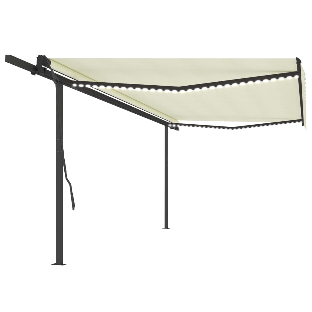 Tenda da Sole Retrattile Manuale con LED 5x3,5 m Crema cod mxl 55690