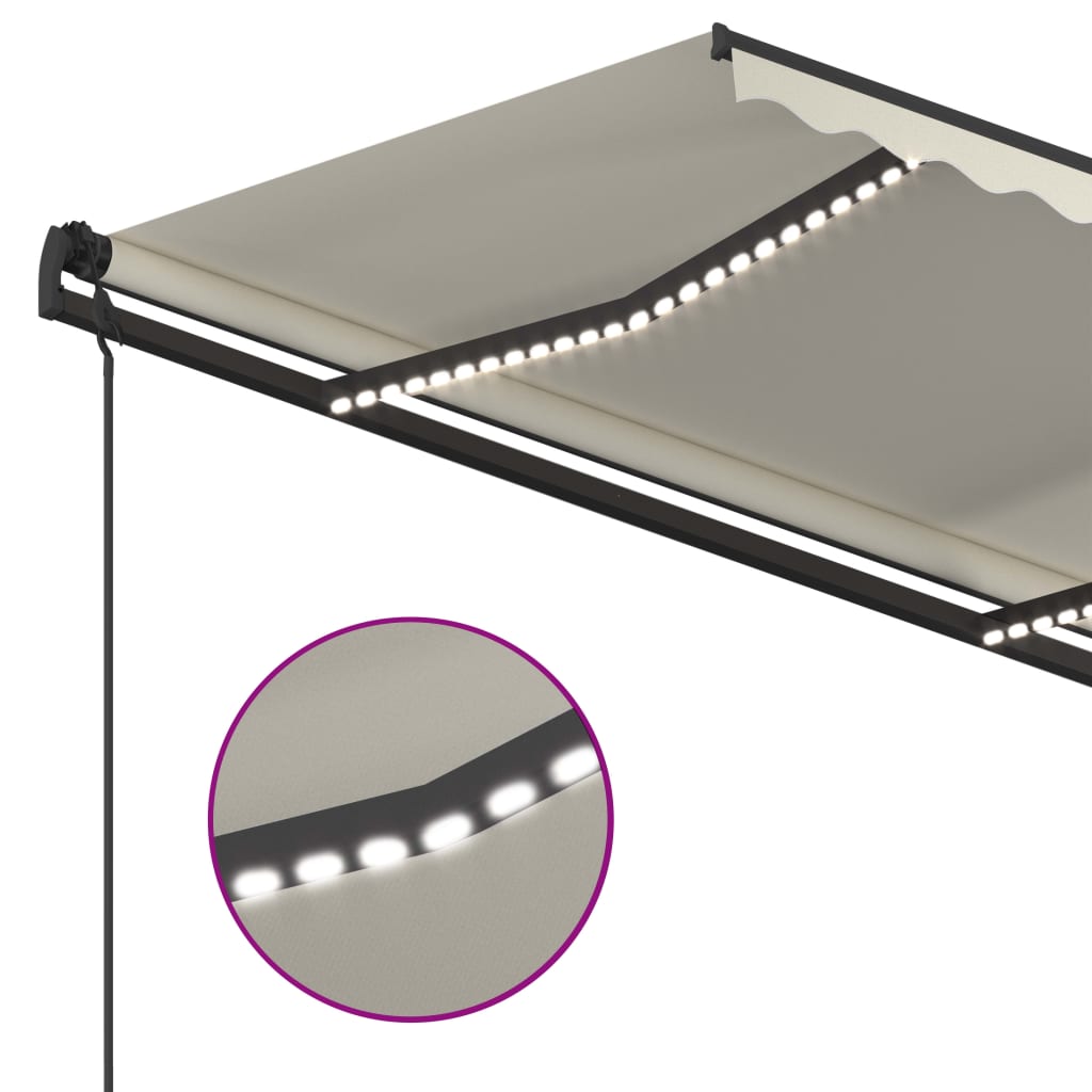 Tenda da Sole Retrattile Manuale con LED 5x3,5 m Crema cod mxl 55690