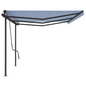 Tenda da Sole Retrattile Manuale con Pali 6x3,5 m Blu e Bianca cod mxl 43852