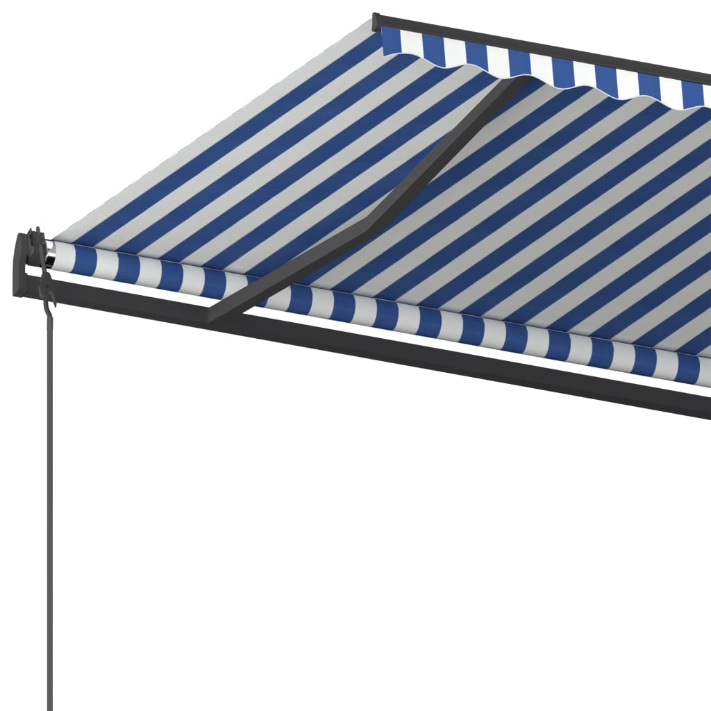 Tenda da Sole Retrattile Manuale con Pali 6x3,5 m Blu e Bianca cod mxl 43852