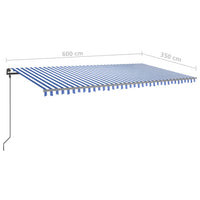 Tenda da Sole Retrattile Manuale con Pali 6x3,5 m Blu e Bianca cod mxl 43852