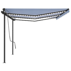 Tenda da Sole Retrattile Manuale con LED 6x3,5 m Blu e Bianca 3070281