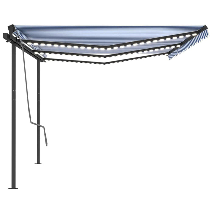 Tenda da Sole Retrattile Manuale con LED 6x3,5 m Blu e Bianca 3070281