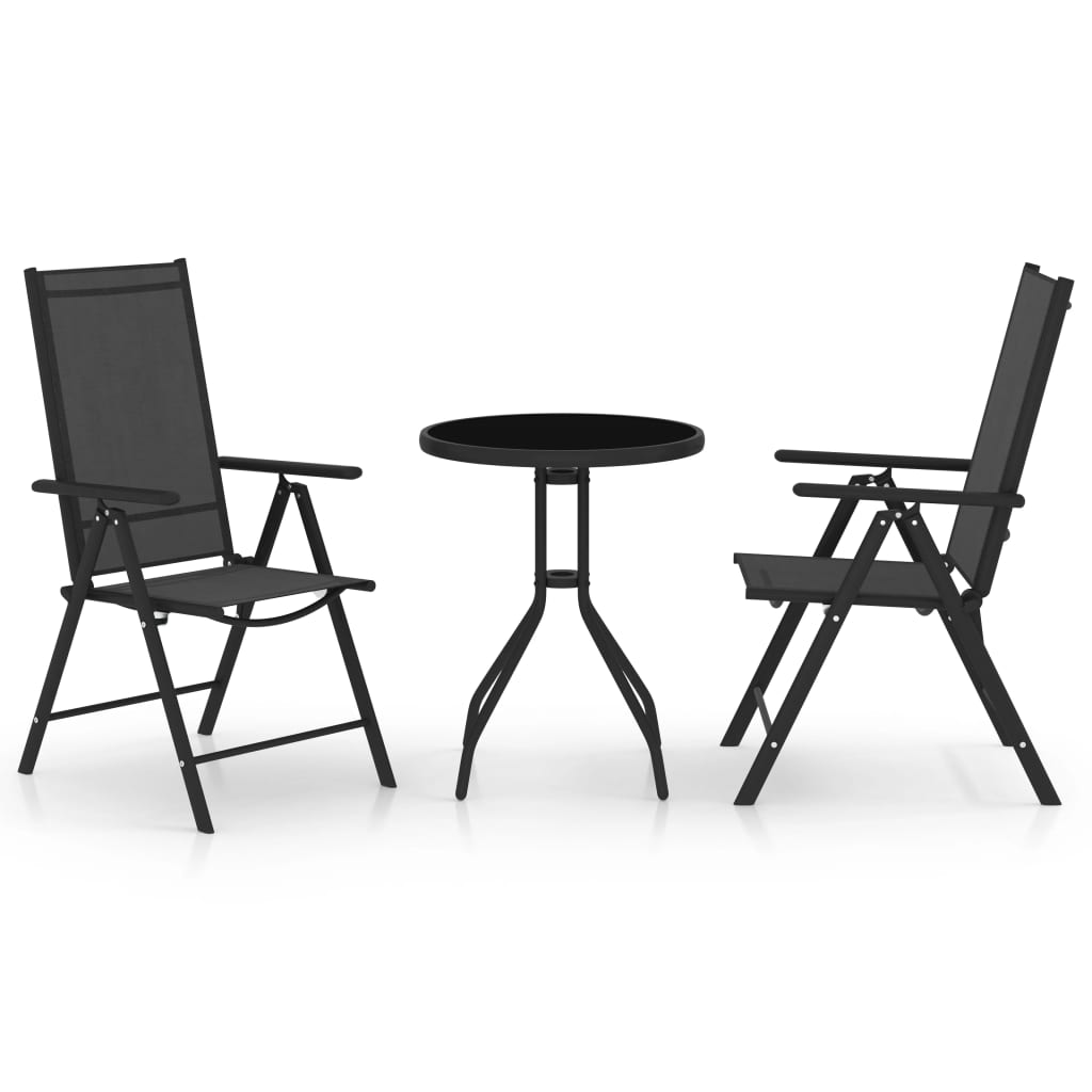 Set da Bistrot 3 pz in Alluminio e Textilene Nero cod mxl 42070