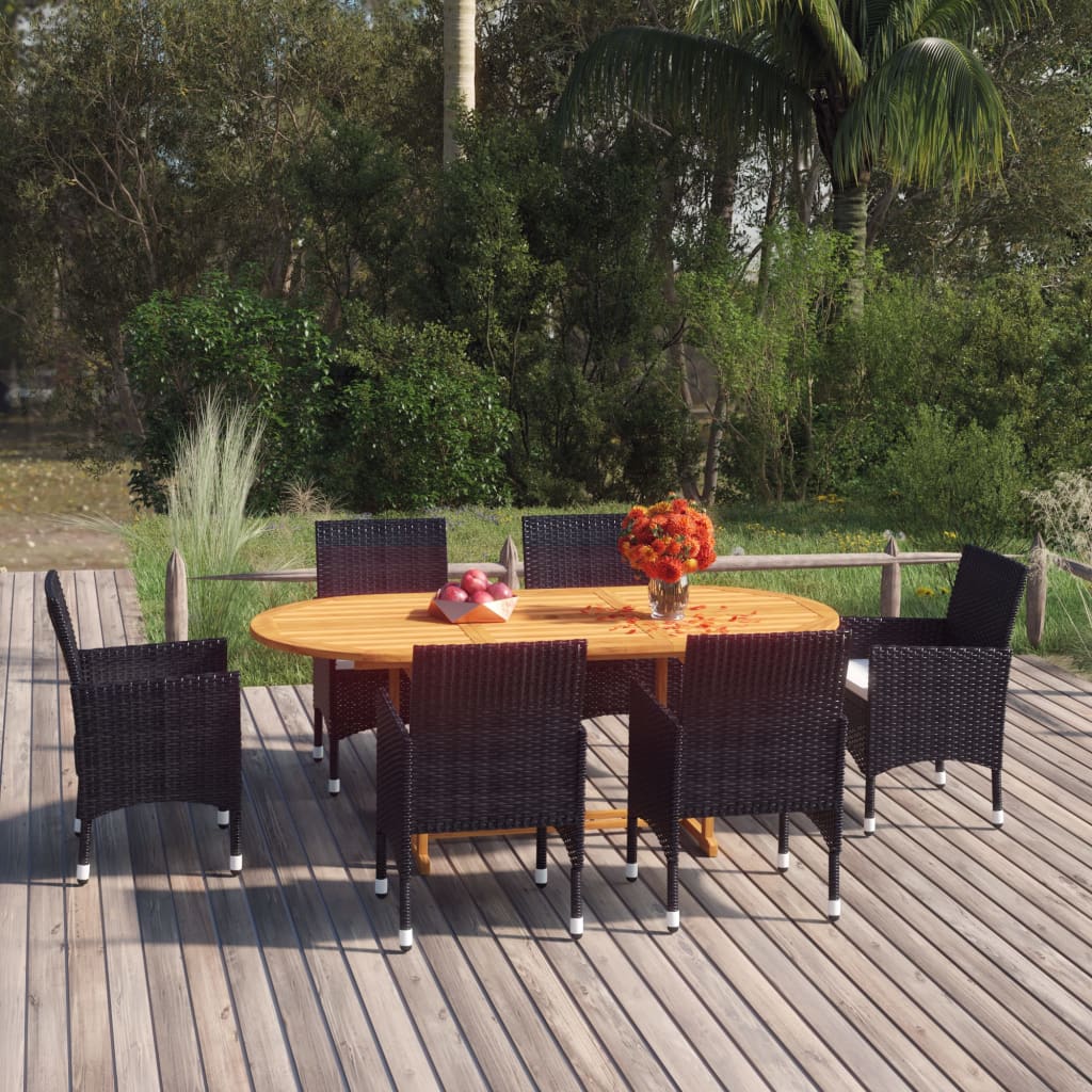 Set Mobili da Pranzo per Giardino 7 pz in Polyrattan Nero cod mxl 40919