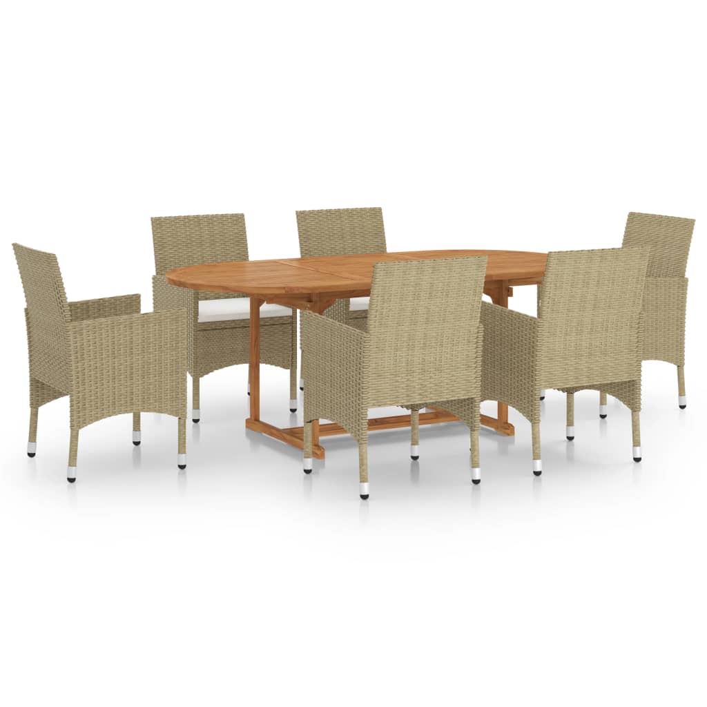 Set Mobili da Pranzo per Giardino 7 pz in Polyrattan Beige  cod mxl 40918