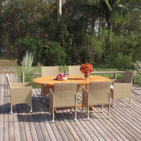 Set Mobili da Pranzo per Giardino 7 pz in Polyrattan Beige  cod mxl 40918