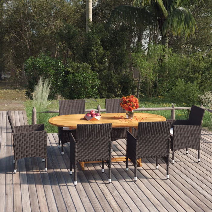 Set Mobili da Pranzo per Giardino 7 pz in Polyrattan Marrone cod mxl 46810