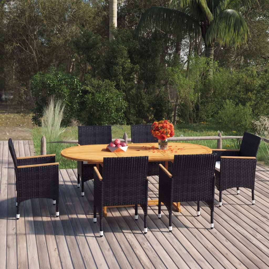 Set Mobili da Pranzo per Giardino 7 pz in Polyrattan Nero 3070755