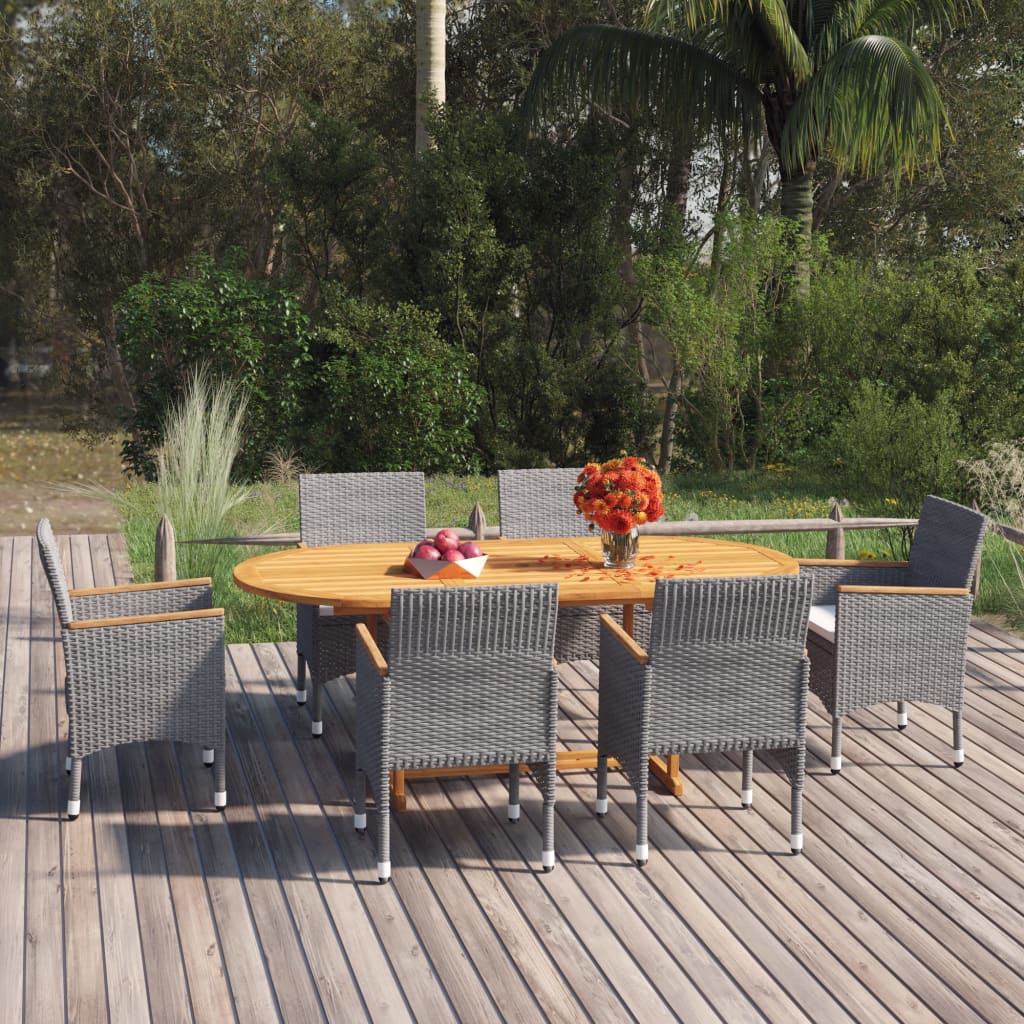 Set Mobili da Pranzo per Giardino 7 pz in Polyrattan Grigio cod mxl 36045