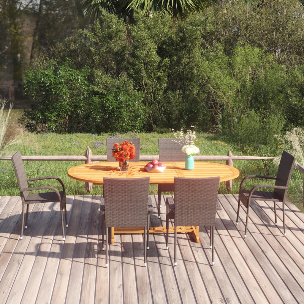 Set Mobili da Pranzo Giardino 7 pz in Polyrattan Marrone 3070757