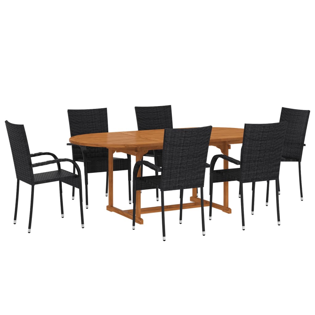 Set Mobili da Pranzo per Giardino 7 pz in Polyrattan Nero cod mxl 40909