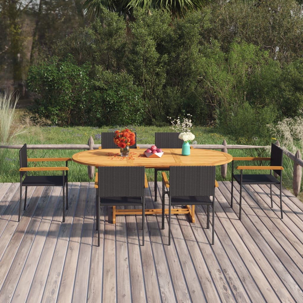 Set Mobili da Pranzo per Giardino 7 pz in Polyrattan Nero 3070765