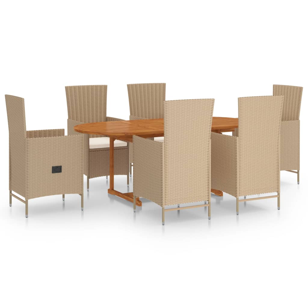 Set Mobili da Pranzo per Giardino 7 pz in Polyrattan Beige  cod mxl 40521