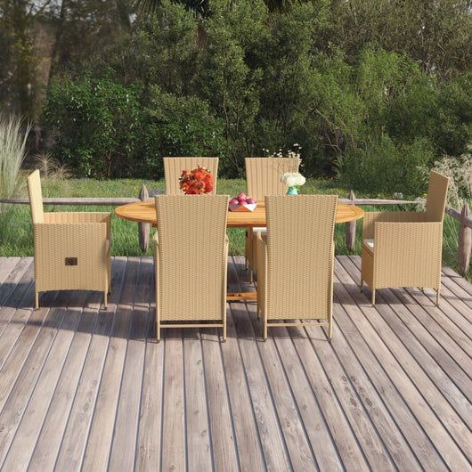 Set Mobili da Pranzo per Giardino 7 pz in Polyrattan Beige  cod mxl 40521