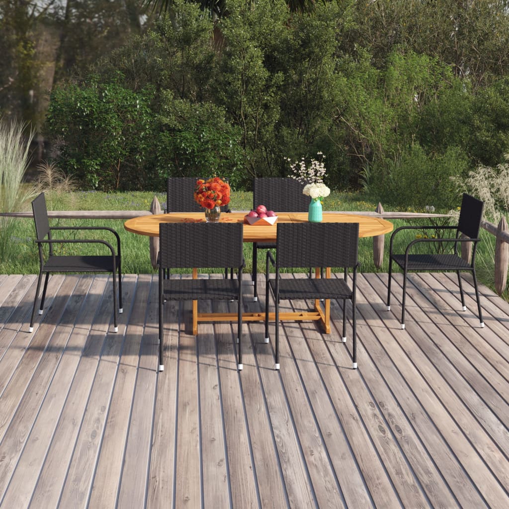 Set Mobili da Pranzo per Giardino 7 pz in Polyrattan Nero cod mxl 40916