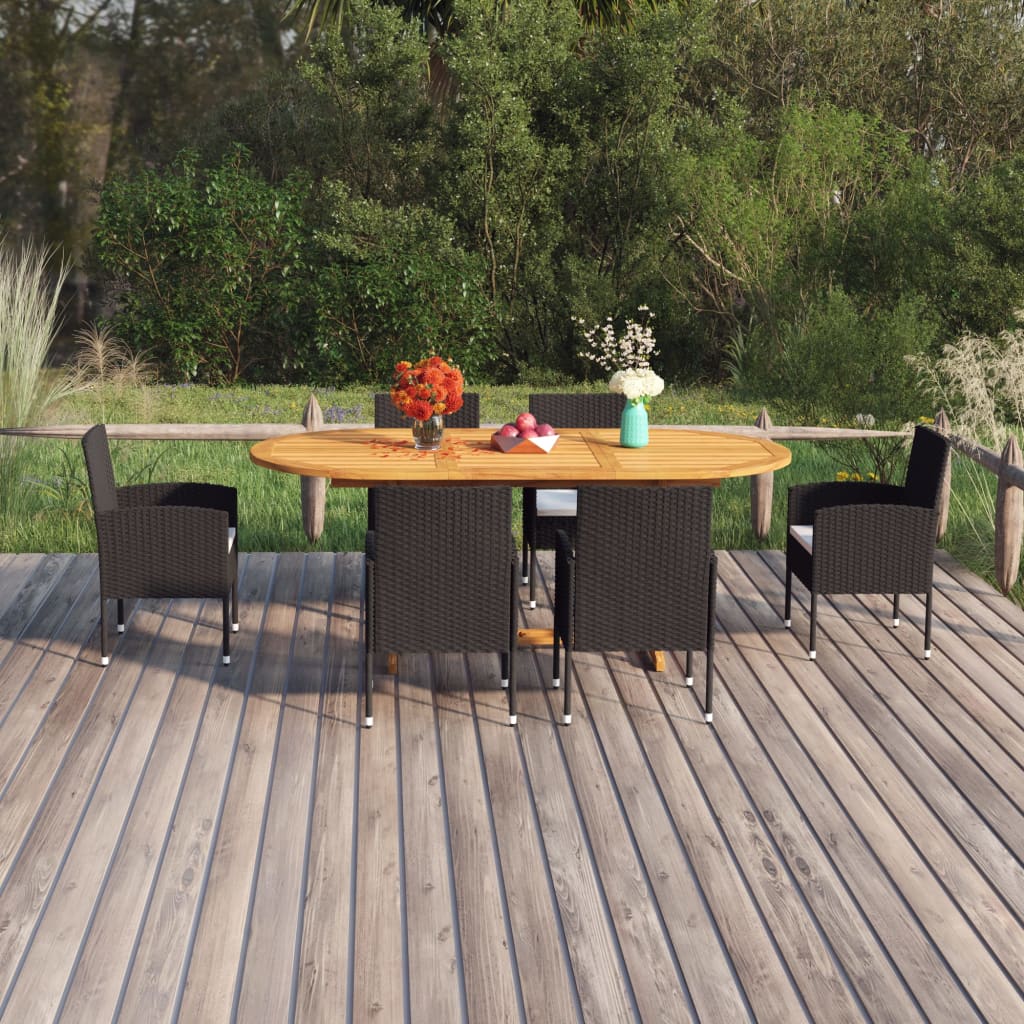 Set Mobili da Pranzo per Giardino 7 pz in Polyrattan Nero cod mxl 40920