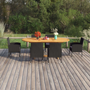 Set da Pranzo da Giardino 7 pz in Polyrattan Nero 3070776